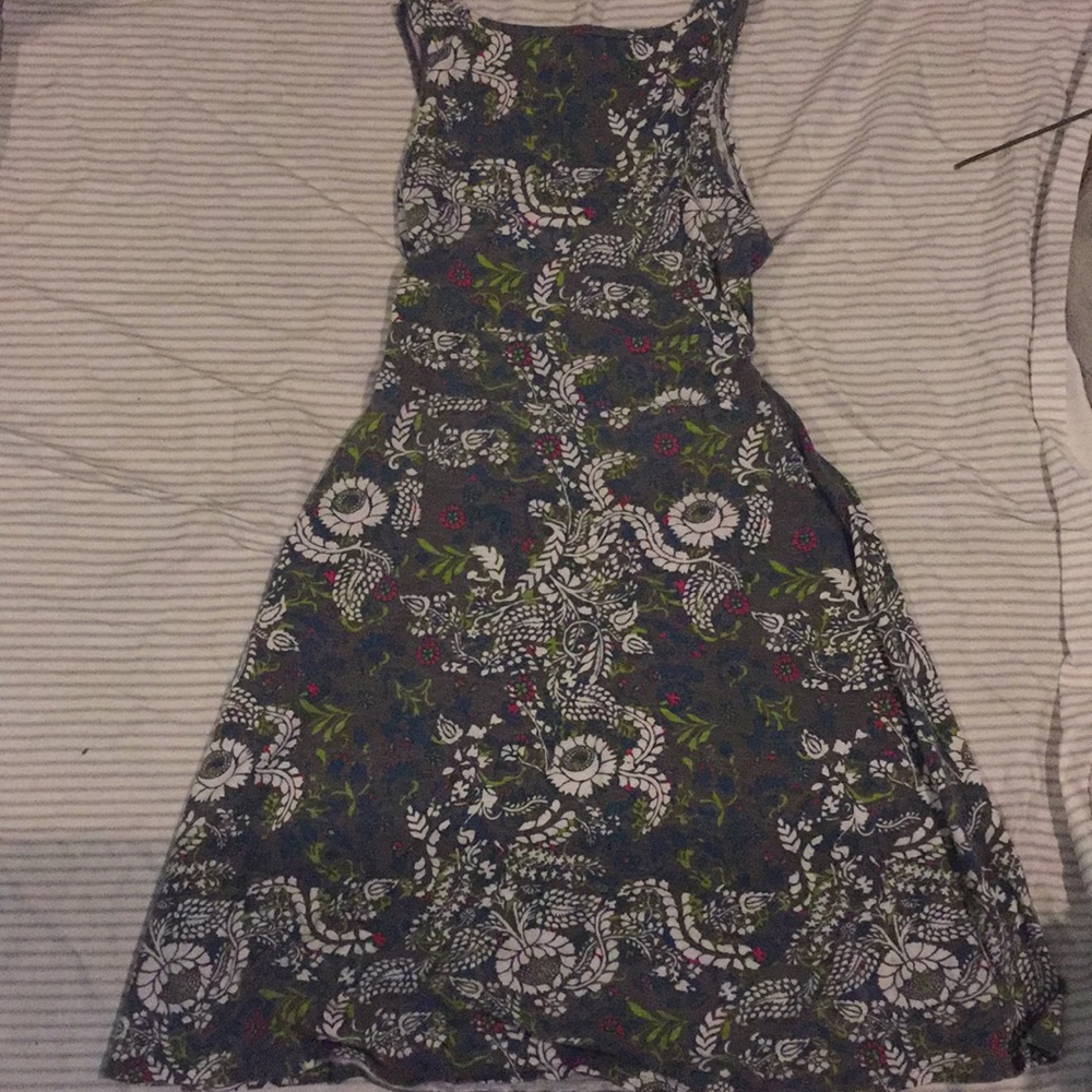 Gray dress with colorful floral pattern